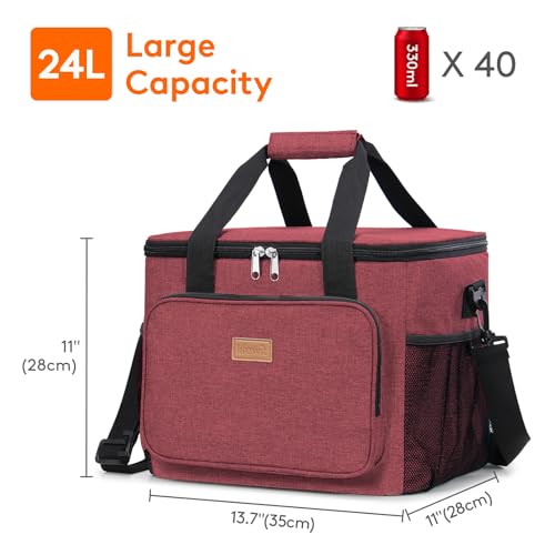 Lifewit Large Lunch Bag, Insulated Lunch Box, Soft Cooler Cooling Tote for Adult Men Women, Burgundy 40-Can (24L) - color: Burgundy, size: Jumbo(24L)
