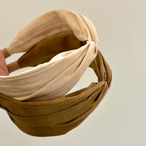 4 Pack Fashion Wide Knotted Headband for Women Girls Cross Knot Headbands Non Slip Solid Colors Hair Bands-Neutral - color: Neutral