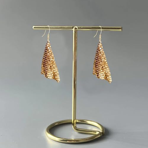 Sequin Earrings for Women Metal Mesh Grid Sequins Tassel Long Drop Dangle Earrings Trendy Charms Bridal Wedding Jewelry - color: Gold