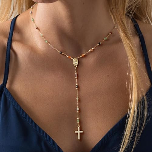 Turandoss Gold Cross Necklace for Women Girls Jewelry Gifts, Dainty 14K Gold Plated Cross Necklace Infinity CZ Holy Mary Medal Necklaces for Women Baptism Religious Faith Jewelry First Communion Gifts - color: Holy Mary medal cross necklace