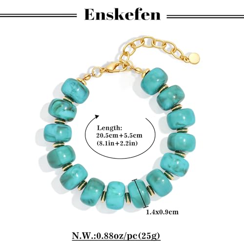 Chunky Beaded Bracelets for Women Boho Multicolor Acrylic Resin Beads Bracelet Adjustable Statement Bracelet Summer Beaded Jewelry - color: Beads bracelet-turquoise