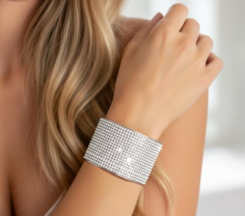Jojomina MultiLayer Rhinestone Bracelet for Women Girls Crystal arm cuff Prom Bangle Bracelet Jewelry for Party Wedding Dating - color: Silver