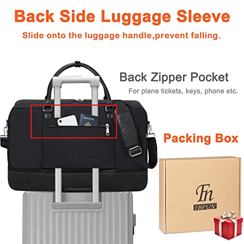 Weekender Bags for Women Overnight Bags with Shoe Compartment 21" Duffle Travel Bag for Traveling Weekend Gift 3pcs Set - color: A9-Nylon-Black
