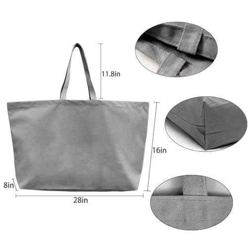 Large Canvas Tote Bag-Extra Big Shopping Beach Totes Bags Reusable Largest Grocery Plain Solid Bag 28"x8"x16" - color: Grey