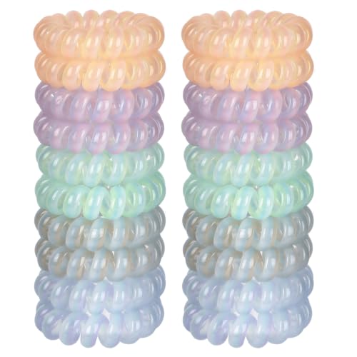 JessLab Spiral Hair Ties, 20 Pcs Traceless Phone Cord Hair Ties No Crease Spiral Bracelet Plastic Coil Ponytail Holders No-Damage Headband Hair Accessory for Girls Women Ladies Gift, Mix Color 7 - color: Mix Color 7