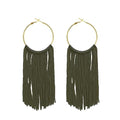 Boho Long Tassel Dangle Earrings for Women Lightweight Circle Hoop Silky Thread Fringe Drop Statemen Earrings - color: dark green