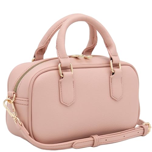 FashionPuzzle Mini PU Leather Satchel Purse Top Handle Crossbody Bag - color: Blush