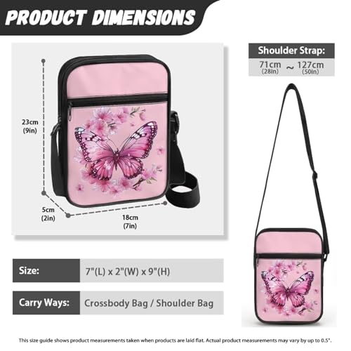 Womens Crossbody Bag Cell Phone Purse Wallet Small Shoulder Handbag for Workout Travel Gym - color: Beautiful Butterfly