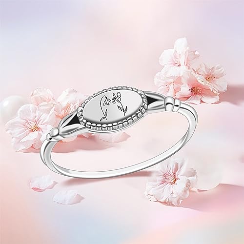 Birth Month Ring for Women Personalized Birthday Flower Signet Rings 925 Sterling Silver Vintage Rings Personalized Gift with Birth Flowers for Mom Daughter Girlfriend Wife Friend - color: 2 flowers