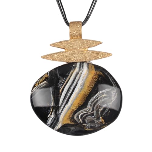 GelConnie Long Necklaces for Women Boho Large Pendant Necklace Casual Bohemian Brown Leather Choker Sweater Circle Statement Stone Necklace - style: Big Pendant Necklace