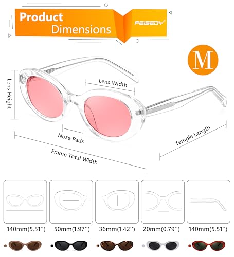 FEISEDY Sunglasses Womens, Retro Oval Cateye Sun Glasses Men, Small 90s Style B4128 - color: Pink