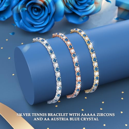 J.Fée Silver Bracelet, S925 Tennis Bracelet with Sparkling 5A Cubic Zirconia Silver Bracelets for Women Adjustable Bracelet for Women Bracelets Womens Bracelet Women Gifts for Women Mom - color: Silver Blue CZ