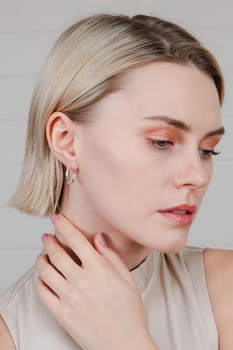 Hoops & Loops 925 Sterling Silver Diamond-Cut Hoop Earrings for Women, 2mm Textured Lightweight Click Top Hoops, 15mm 20mm 25mm 30mm, Silver 14k Yellow Gold & Rose Gold Flash Plated - color: Silver - 20mm (0.78'')