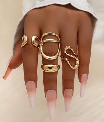YEEZII 20 Pcs Gold Ring Set for Women, Chunky Statement Flower Finger Midi Rings, Big Boho Stacking Rings Pack Trendy Stuff Jewelry Gift - color: Gold-C-4Pcs