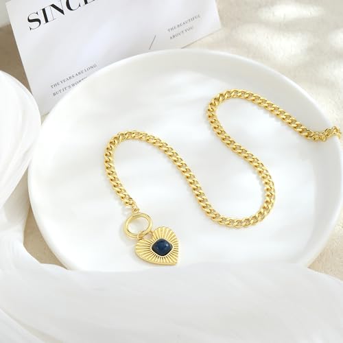 Heart Necklace for Women Dainty 14K Gold/Silver Plated Love Charm Pendant Choker Adjustable Chain Meaningful Cute Jewelry Gift for Her Wife Best Friend Couple - style: Toggle Heart-GD