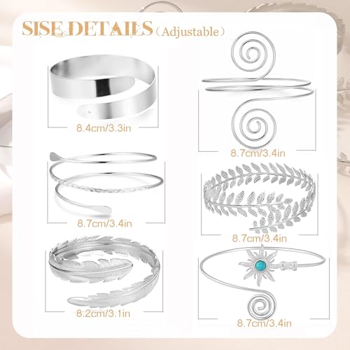 PLOMFOV 6 Pcs Arm Cuff Jewelry for Women Gold Upper Arm Bands Bangle Silver Arm Cuffs Bracelet Adjustable Armlet Set