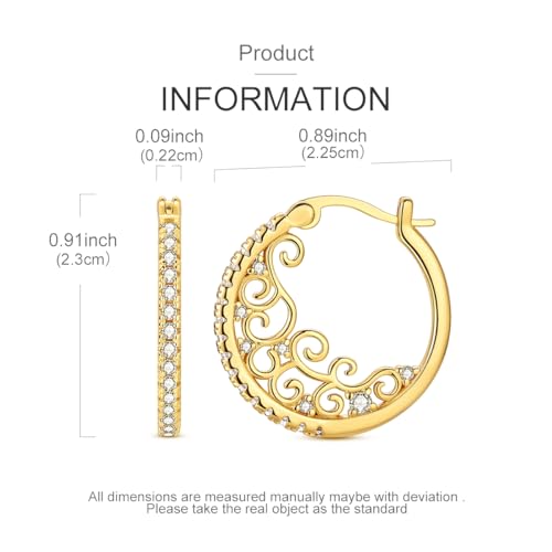 Parmuz 925 Sterling Silver Earrings Hoops for Women Ladies Simple Lightweight Twisted Medium Hoop Earrings With Cubic Zirconia Hypoallergenic Jewelry for Her - color: Gold 6