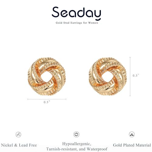 SEADAY 14K Gold Plated Hoop Stud Earrings for Women, Dainty Fashion Jewelry Accessories, Gifts for Women - color: Gold-Braided Knot