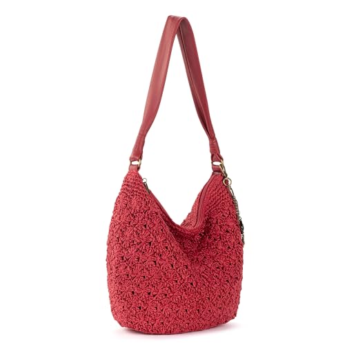 The Sak Sequoia Hobo Bag - Hand Crochet Large Women's Purse for Everyday & Travel - Durable Handbag & Tote With Zipper Pocket - color: Scarlet Primrose Straw