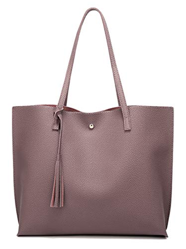 Dreubea Women's Soft Faux Leather Tote Shoulder Bag from, Big Capacity Tassel Handbag - color: Dark Pink