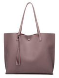 Dreubea Women's Soft Faux Leather Tote Shoulder Bag from, Big Capacity Tassel Handbag - color: Dark Pink