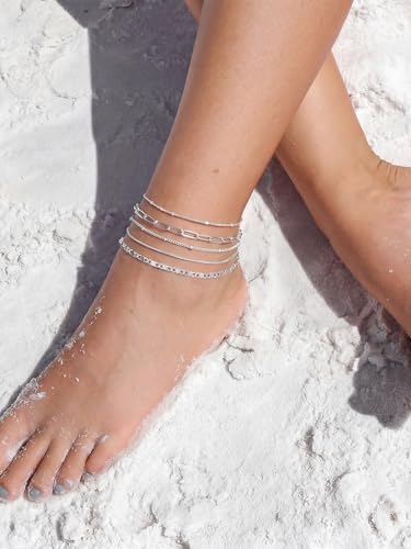 14K Gold/Silver Plated Ankle Bracelets for Women Anklet Set Waterproof Tarnish Resistant Adjustable Dainty Layered Lightweight Hypoallergenic Vacation Beach Pool Party Summer Jewelry Gift - style: Style3