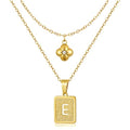 KELORIS PATH Layered Initial Necklaces for Women, 18K Gold Plated Stainless Steel Necklaces Set with Dainty Four Leaf Clover Square Cutout Letter Pendant, Fashion Jewelry for Gifts - style: E Letter