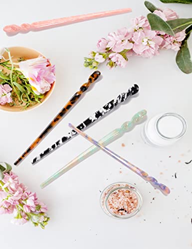 Acetate Tortoise Shell Hair Sticks - Leopard Print Hair Pins, 12 Pieces for Long Hair - Chinese Hair Styling Accessories for Women & Girls