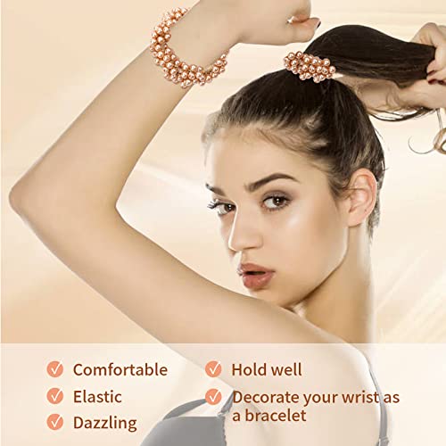 Dizila 12 Pack Stretchy Bling Glitter Sparkly Pearl Hair Ties Scrunchies Beaded Hair Elastics Decorative Thin Thick Hair Ponytail Holders Bracelet Hair Ropes Bands Beautiful Accessories for Women Girl