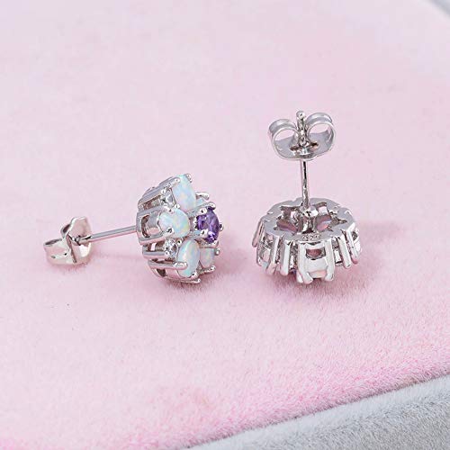 CiNily Flower Earrings,Opal Stud Earrings Sterling Silver or White Gold/Rose Gold Plated Ladies Flower Stud Earrings Cute Unique Earrings for Girls - color: purple