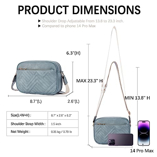 BOSTANTEN Quilted Crossbody Bags for Women Vegan Leather Purses Shoulder Handbags with Wide Strap - color: Light Blue