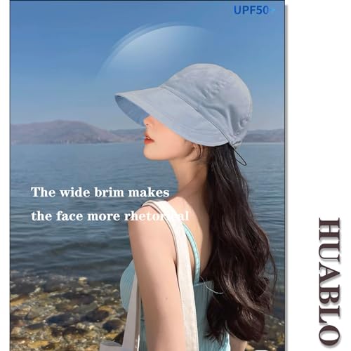 huablo UPF 50+ Womens Sun Hat Wide Brim Sun Hat UV Protection Hiking Fishing Hat Adjustable Head Circumference for Easy Carry - color: Blue