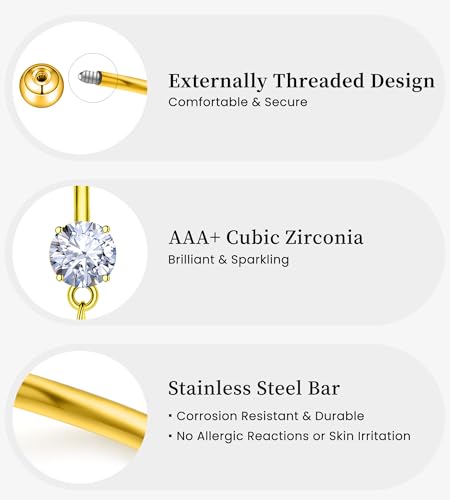 BSJ4U 8Pcs Gold Pink Silver Belly Button Ring Dangle Navel Belly Piercing Jewelry Cute CZ Butterfly Heart Flower Bow Navel Belly Rings for Women 14G Hypoallergenic Surgical Stainless Steel Dainty Dangling Dangly Belly Button Piercing Pack - color: Gold Be