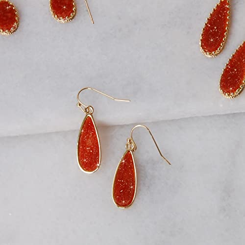 Teardrop Dangle Earrings for Women with Simulated Druzy Stones, in Gold or Rose Gold Tone - color: Gold - Red Stone