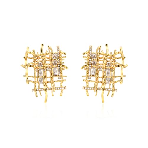 Braided Stud Earrings for Women, 18K Gold Plated Chunky Earrings, Unique Design Dainty Cubic Zirconia Braided Earrings Gifts, Statement Studs Earring Hypoallergenic Fashion Jewelry - color: Gold