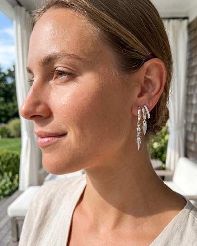 MUMREUES Gold Earrings for Women Trendy 14K Gold Plated Dangle Earrings Small Hoop Huggie Drop Stud Earrings Cubic Zirconia Simple Minimalist Dainty Chain Tassel Hypoallergenic Earrings - color: CZ Tassel & Silver