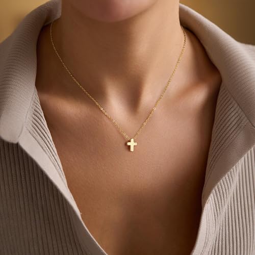 Turandoss Gold Cross Necklace for Women Girls Jewelry Gifts, Dainty 14K Gold Plated Cross Necklace Infinity CZ Holy Mary Medal Necklaces for Women Baptism Religious Faith Jewelry First Communion Gifts - color: tiny cross necklace