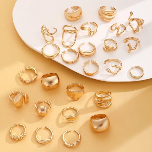 9-11PCS Gold Stackable Rings Set for Women - Gold Plated Adjustable Chunky Statement Rings for Daily Wear, Layering, Parties - style: 11PCS Gold