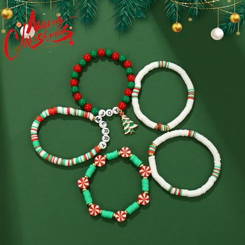 Elegance 11 designs Heishi Beaded Bracelets For Women Polymer Clay Colorful Surfer Stackable Beads Boho Bracelet Summer Beach Jewelry - color: Pine tree