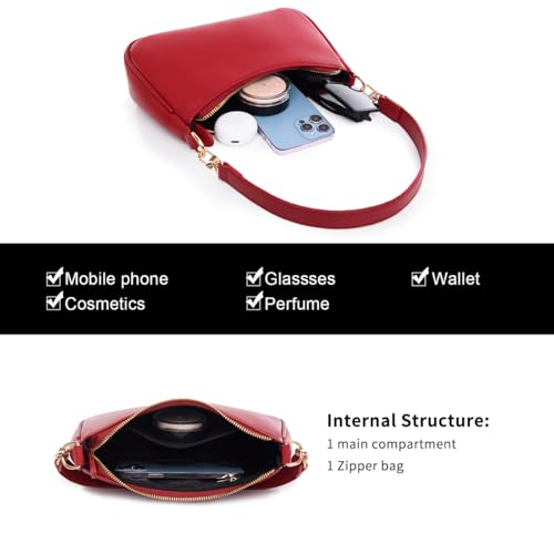 Shoulder Bag for women Crossbody Bags Retro Classic Small Hobo Purse Clutch Tote Handbags with Zipper Closure - color: Red