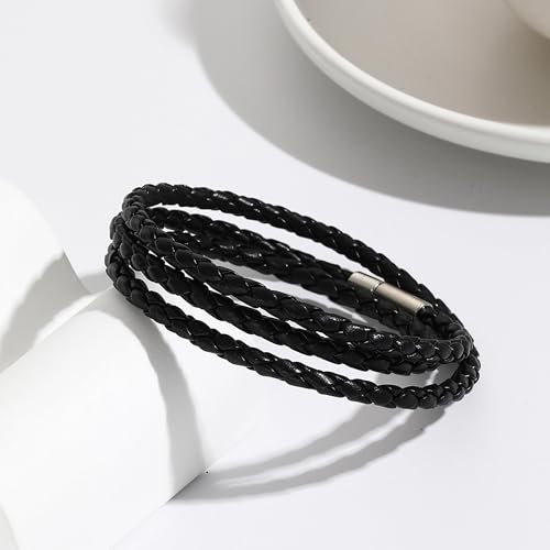 Long tiantian Boho Bracelets for Women Western Jewelry for Women Leather Wrap Bracelets Stackable Bangle Western Outfit for Women - color: mens bracelet leather(black)
