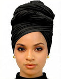Harewom Head Wraps for Black Women Stretch Head Scarf Long African Hair Wraps Turban Headwraps Jersey Headbands - color: 1pcs -Black