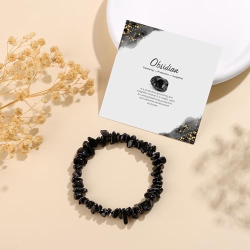 Natural Gemstone Beads Bracelets Healing Crystal Stone Beaded Bracelet for Women Men Handmade Spiritual Jewelry Gifts - color: Obsidian, size: Chips Beads