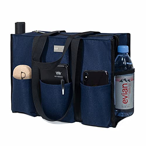 TOPDesign Utility Water Resistant Tote Bag with 13 Pockets, Top Zipper Closure & Thick Bottom Support, for Working Women - color: Blue, size: Medium