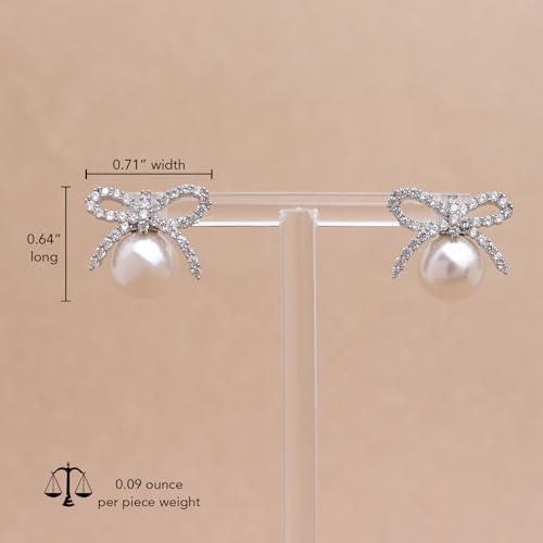 Pearl Earrings for Women, Trendy Dainty Cubic Zirconia Piercing Hypoallergenic CZ Earring Prom Holiday Fashion Jewelry Gift. - color: Silver Pearl