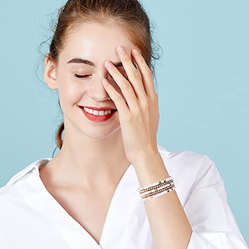 GOOJIDS Surfer Heishi Clay Bead Bracelets for Women Bohemian Stackable Gold Plated Beaded Stretch Bracelets Elastic Layering Friendship Bracelets Set Boho Jewelry - color: C-New Light Pink Sets