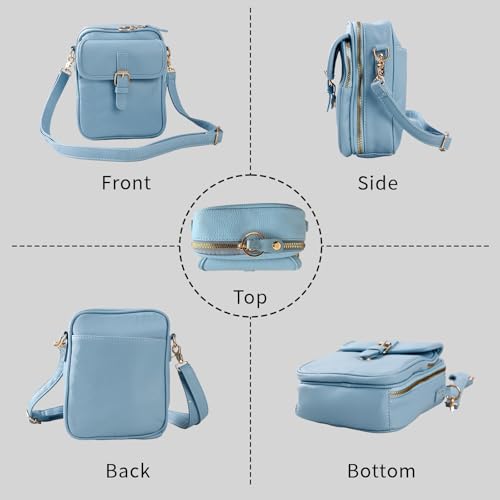 Leather Crossbody Bag for Women,Anti-Theft Messenger Bag with Large Capacity,Built-in Purse Card Slots Shoulder Sling Bag - color: Light Blue
