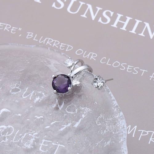 Cubic Zirconia Ear Cuff Non-Piercing CZ Clip on Earrings Round Crystal Stud Earrings Silver Cartilage Hypoallergenic Earrings Set Party Prom Jewelry for Women - color: Purple