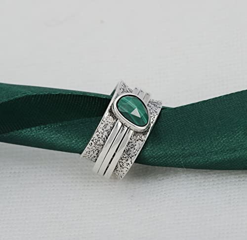 925 Sterling Silver Anxiety Ring with Beads Fidget Spinning Rings for Women Worry Beads Rings - color: Malachite design