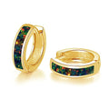 CiNily Huggie Earrings Opal Hinged Hoop Earrings Gold Plated Hypoallergenic Small Hoop Earrings for Women Teen Girls Men Sensitive Ears - color: Black Green